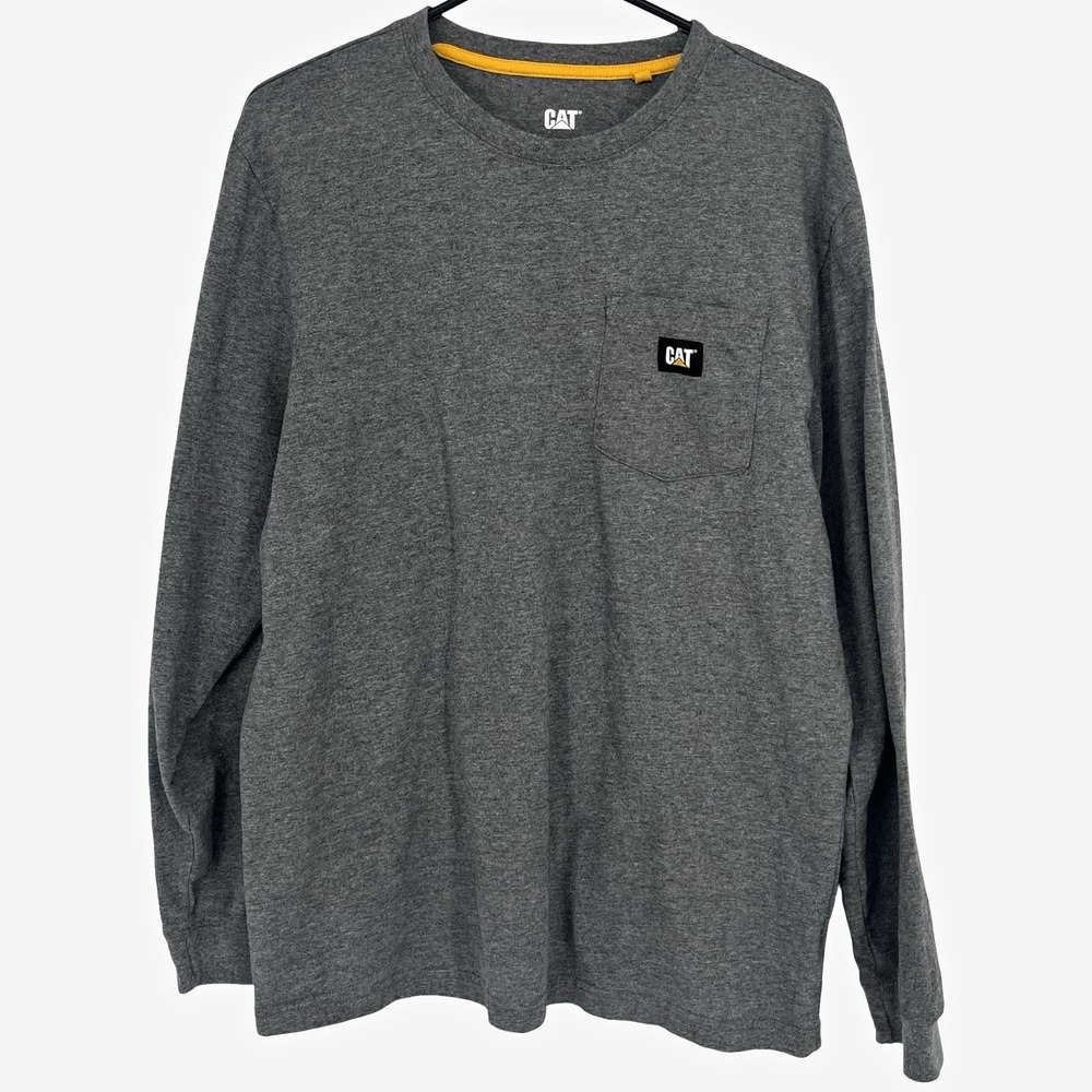 CAT Caterpillar Men Medium Long Sleeve Shirt Gray Pocket Workwear Utility Logo